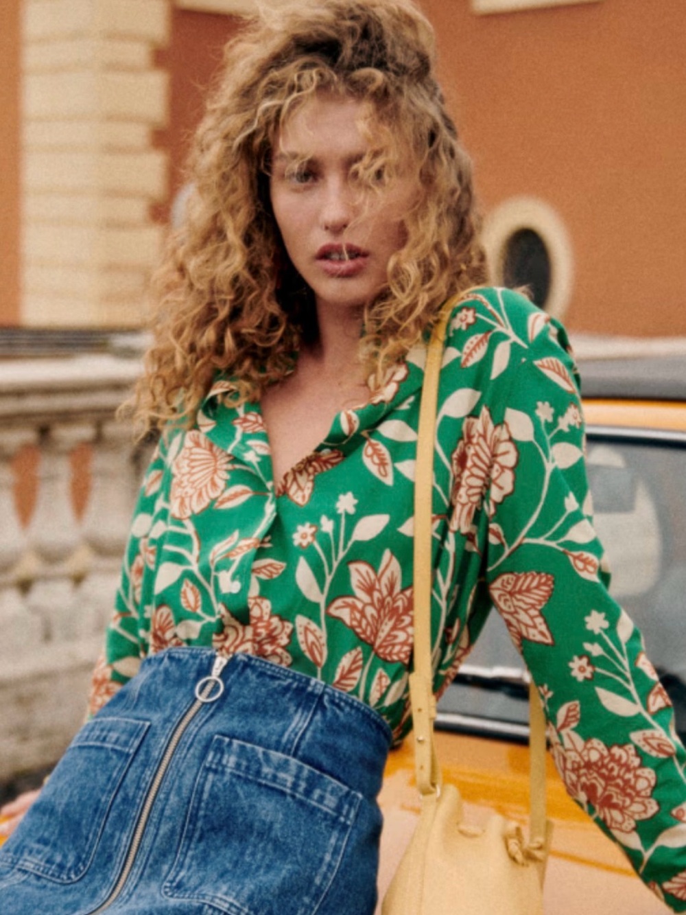 Sézane Pierro Green Floral Shirt